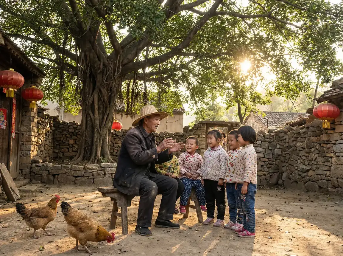老人在大榕树下给孩子们讲故事 - 中文字幕AV影片在线手机播放 乡村记忆